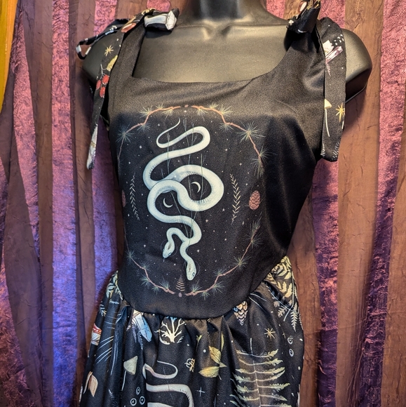 CORAMOON Snake Botanical Mushroom Witchy Fairycore Cottagecore Maxi Dress M/L - Picture 3 of 9